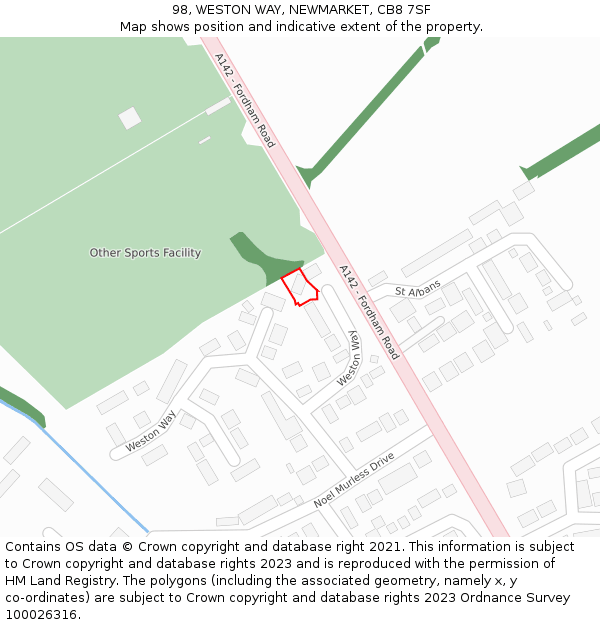 98, WESTON WAY, NEWMARKET, CB8 7SF: Location map and indicative extent of plot