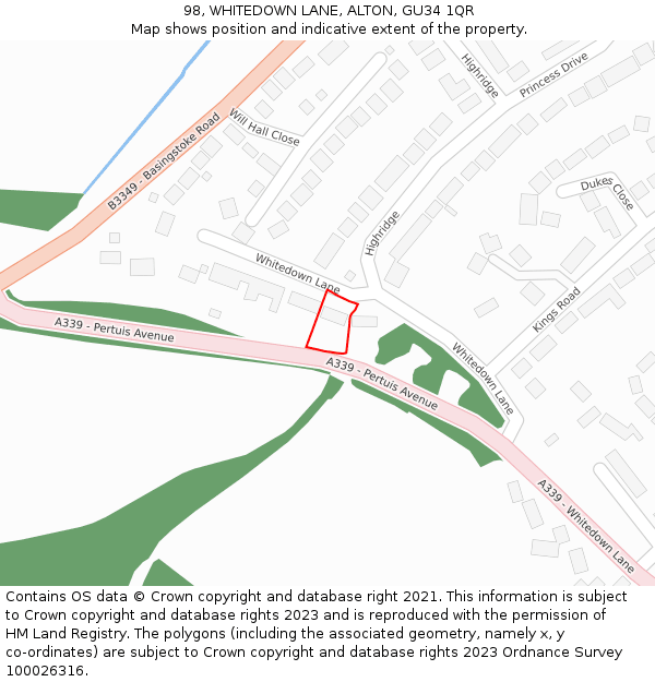 98, WHITEDOWN LANE, ALTON, GU34 1QR: Location map and indicative extent of plot