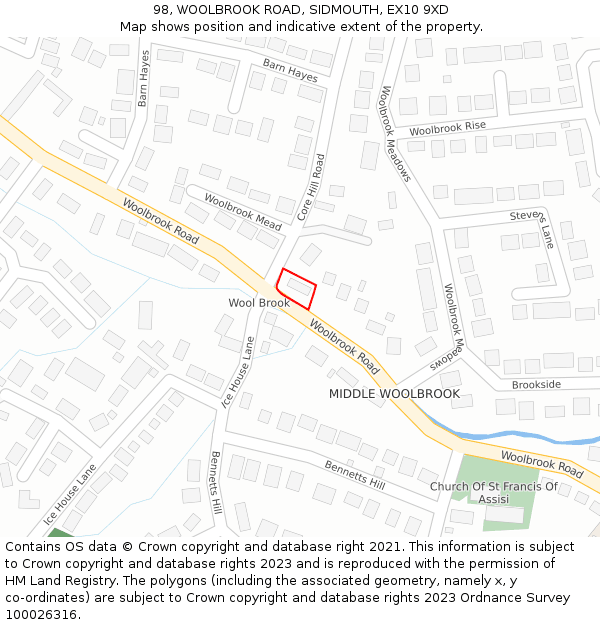 98, WOOLBROOK ROAD, SIDMOUTH, EX10 9XD: Location map and indicative extent of plot