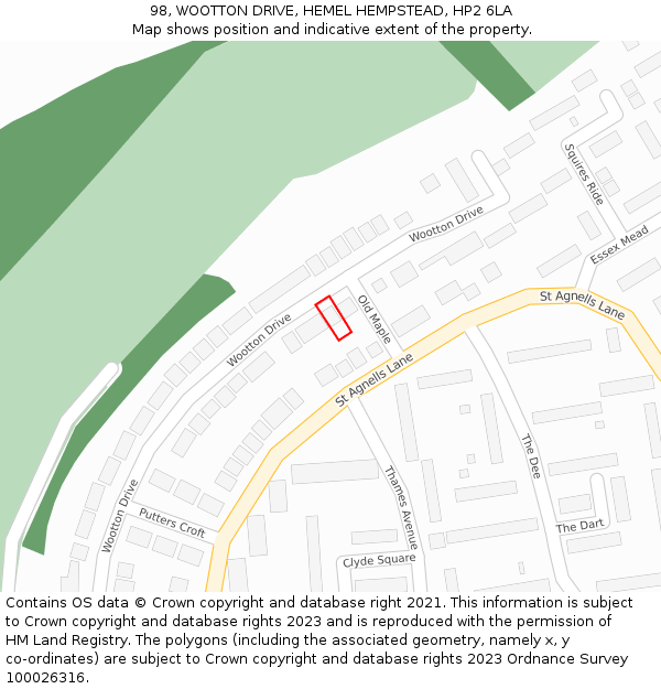 98, WOOTTON DRIVE, HEMEL HEMPSTEAD, HP2 6LA: Location map and indicative extent of plot