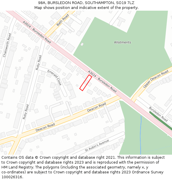 98A, BURSLEDON ROAD, SOUTHAMPTON, SO19 7LZ: Location map and indicative extent of plot