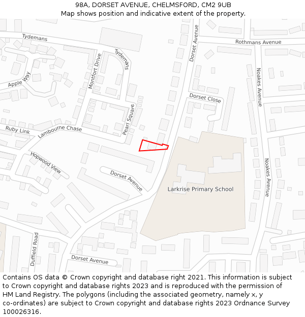 98A, DORSET AVENUE, CHELMSFORD, CM2 9UB: Location map and indicative extent of plot