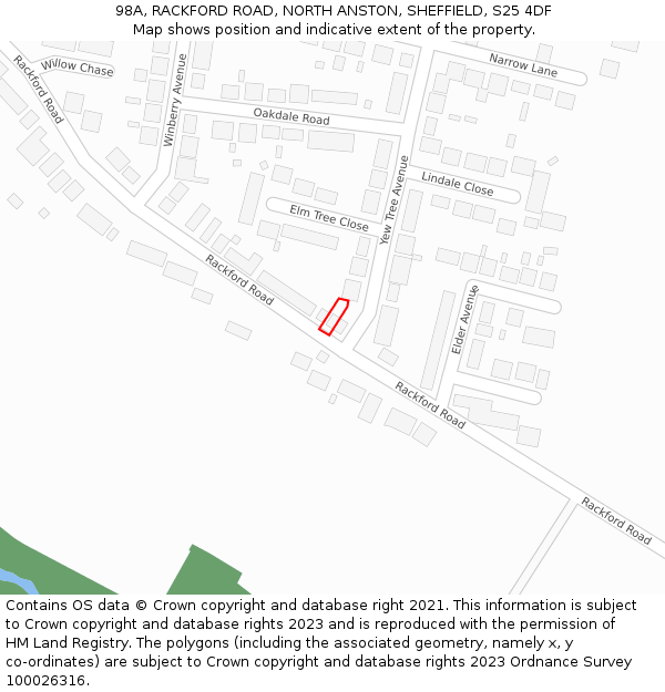 98A, RACKFORD ROAD, NORTH ANSTON, SHEFFIELD, S25 4DF: Location map and indicative extent of plot