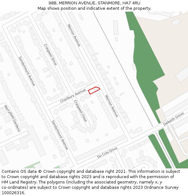 98B, MERRION AVENUE, STANMORE, HA7 4RU: Location map and indicative extent of plot