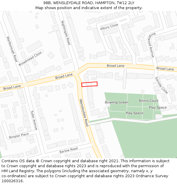 98B, WENSLEYDALE ROAD, HAMPTON, TW12 2LY: Location map and indicative extent of plot