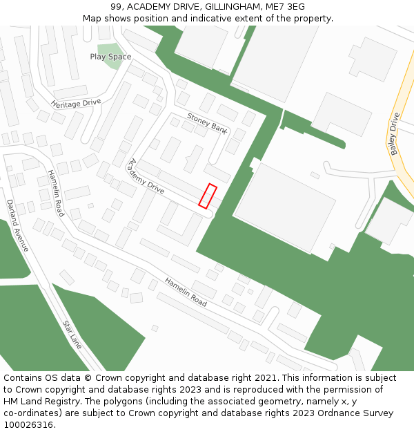 99, ACADEMY DRIVE, GILLINGHAM, ME7 3EG: Location map and indicative extent of plot