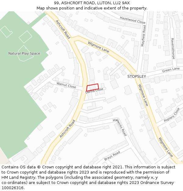 99, ASHCROFT ROAD, LUTON, LU2 9AX: Location map and indicative extent of plot