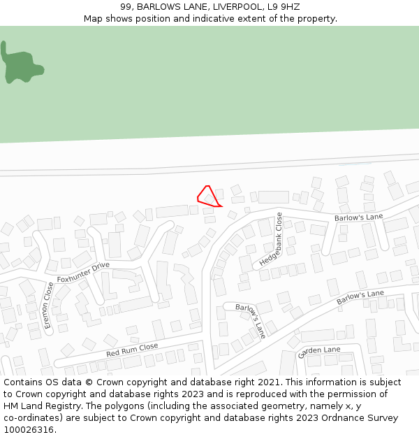 99, BARLOWS LANE, LIVERPOOL, L9 9HZ: Location map and indicative extent of plot