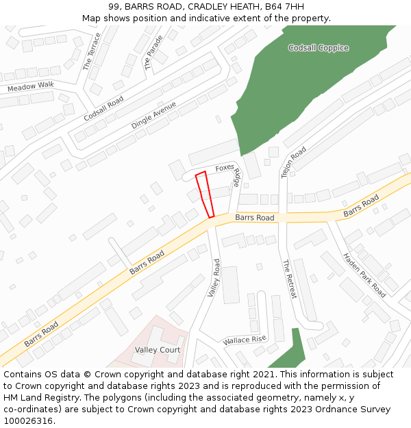 99, BARRS ROAD, CRADLEY HEATH, B64 7HH: Location map and indicative extent of plot