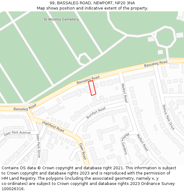 99, BASSALEG ROAD, NEWPORT, NP20 3NA: Location map and indicative extent of plot