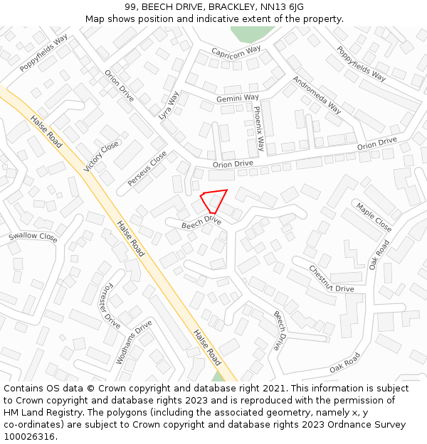 99, BEECH DRIVE, BRACKLEY, NN13 6JG: Location map and indicative extent of plot