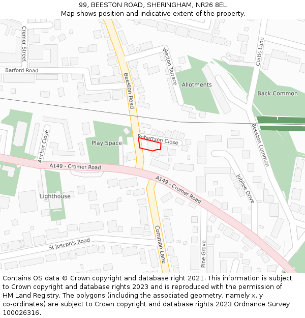 99, BEESTON ROAD, SHERINGHAM, NR26 8EL: Location map and indicative extent of plot
