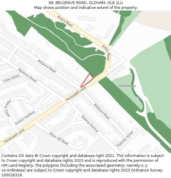 99, BELGRAVE ROAD, OLDHAM, OL8 1LU: Location map and indicative extent of plot