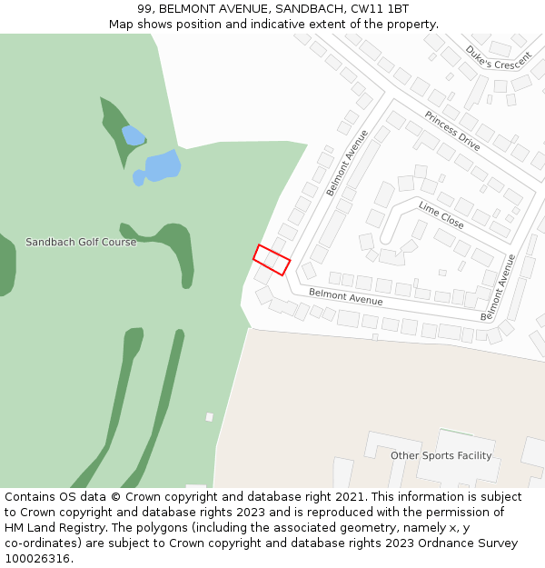 99, BELMONT AVENUE, SANDBACH, CW11 1BT: Location map and indicative extent of plot