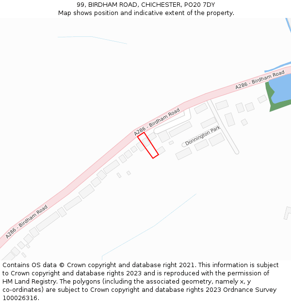 99, BIRDHAM ROAD, CHICHESTER, PO20 7DY: Location map and indicative extent of plot