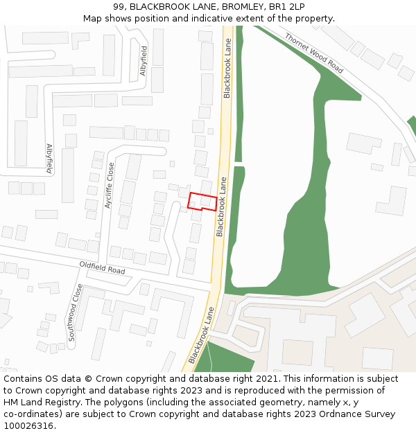 99, BLACKBROOK LANE, BROMLEY, BR1 2LP: Location map and indicative extent of plot