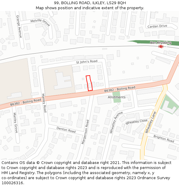 99, BOLLING ROAD, ILKLEY, LS29 8QH: Location map and indicative extent of plot