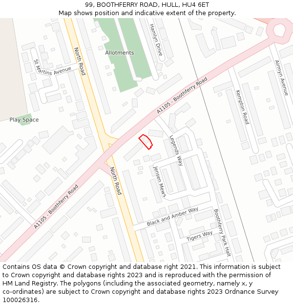 99, BOOTHFERRY ROAD, HULL, HU4 6ET: Location map and indicative extent of plot