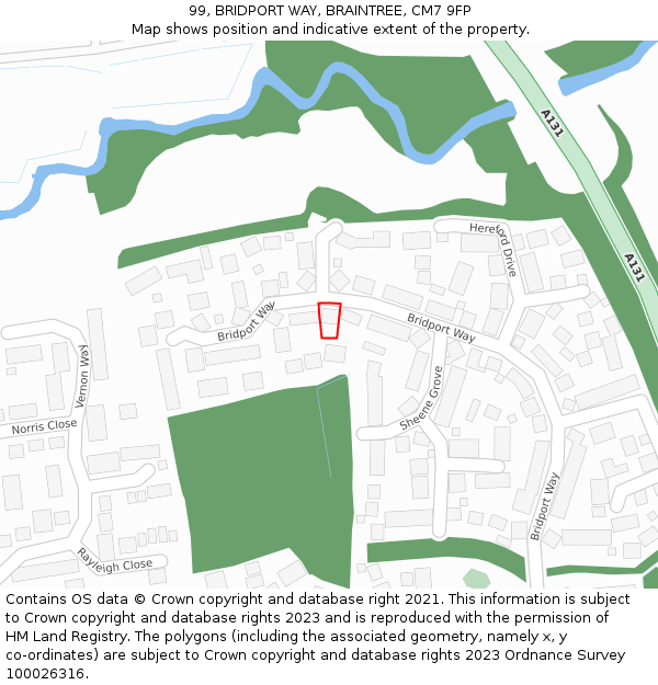 99, BRIDPORT WAY, BRAINTREE, CM7 9FP: Location map and indicative extent of plot
