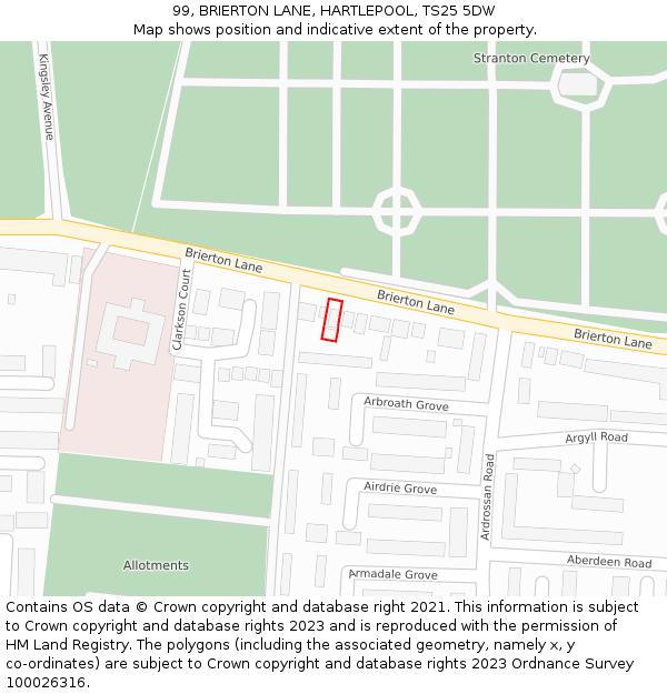 99, BRIERTON LANE, HARTLEPOOL, TS25 5DW: Location map and indicative extent of plot