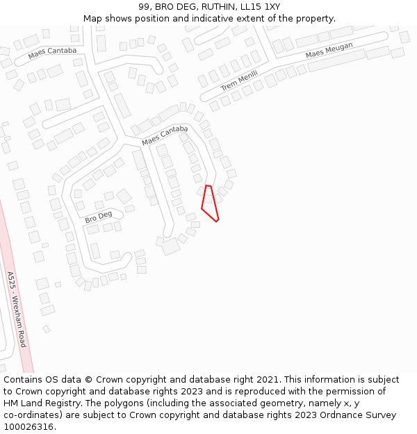 99, BRO DEG, RUTHIN, LL15 1XY: Location map and indicative extent of plot