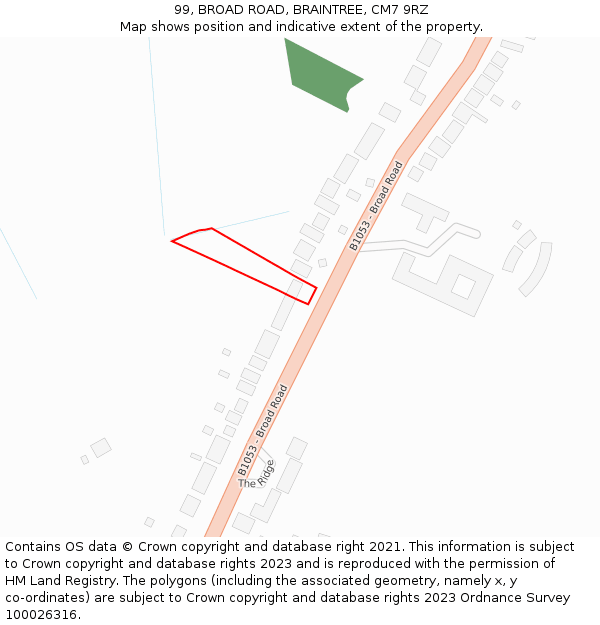 99, BROAD ROAD, BRAINTREE, CM7 9RZ: Location map and indicative extent of plot