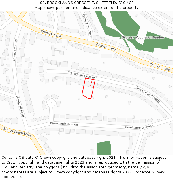 99, BROOKLANDS CRESCENT, SHEFFIELD, S10 4GF: Location map and indicative extent of plot
