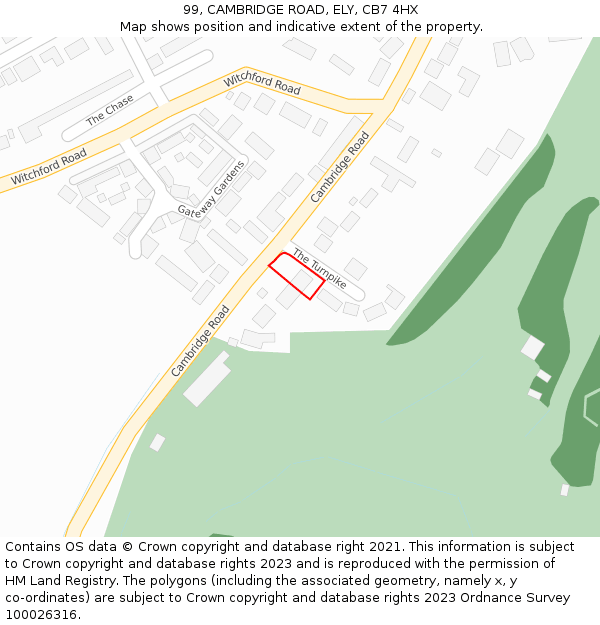 99, CAMBRIDGE ROAD, ELY, CB7 4HX: Location map and indicative extent of plot