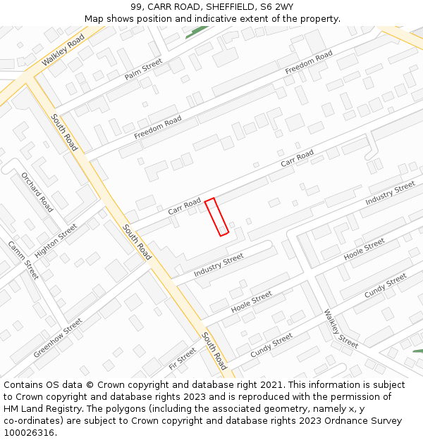 99, CARR ROAD, SHEFFIELD, S6 2WY: Location map and indicative extent of plot