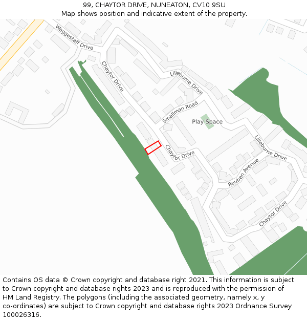 99, CHAYTOR DRIVE, NUNEATON, CV10 9SU: Location map and indicative extent of plot