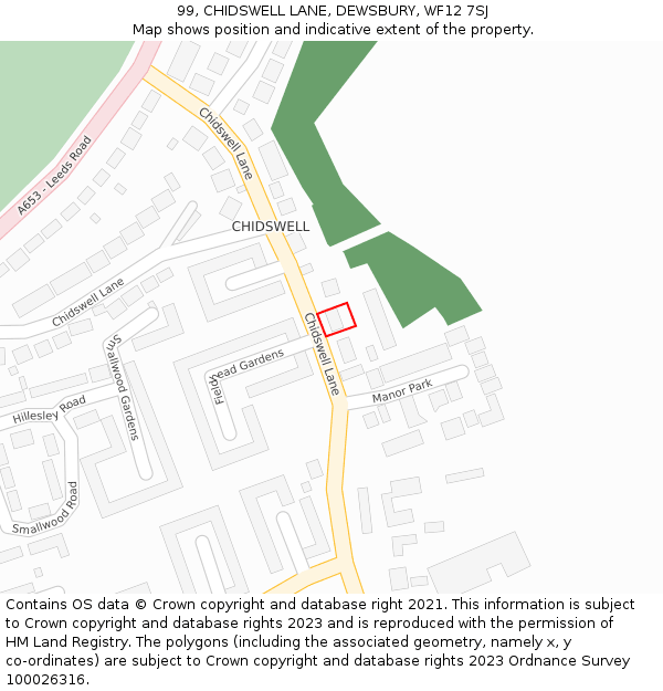 99, CHIDSWELL LANE, DEWSBURY, WF12 7SJ: Location map and indicative extent of plot