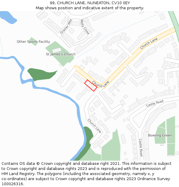 99, CHURCH LANE, NUNEATON, CV10 0EY: Location map and indicative extent of plot