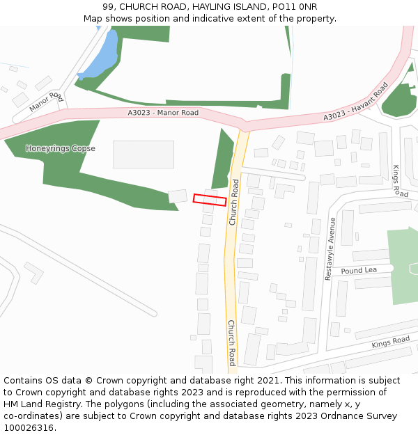 99, CHURCH ROAD, HAYLING ISLAND, PO11 0NR: Location map and indicative extent of plot