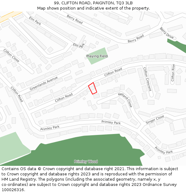 99, CLIFTON ROAD, PAIGNTON, TQ3 3LB: Location map and indicative extent of plot