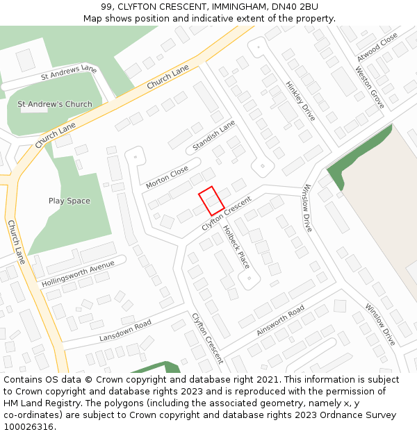 99, CLYFTON CRESCENT, IMMINGHAM, DN40 2BU: Location map and indicative extent of plot