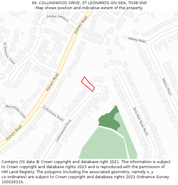 99, COLLINSWOOD DRIVE, ST LEONARDS-ON-SEA, TN38 0NX: Location map and indicative extent of plot