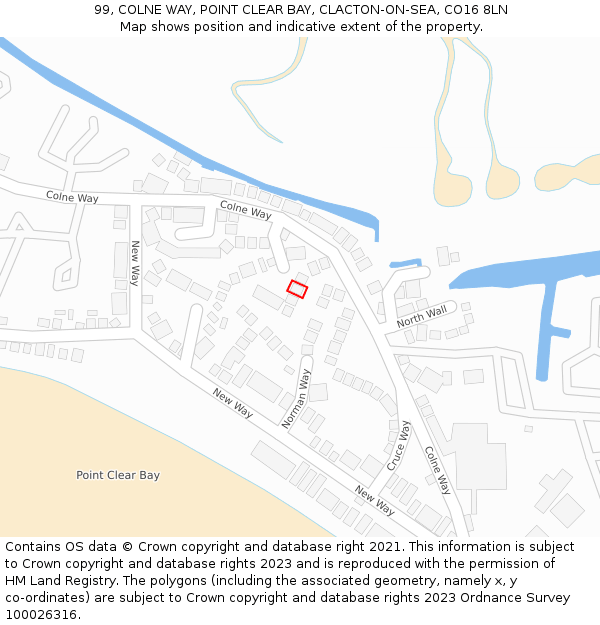 99, COLNE WAY, POINT CLEAR BAY, CLACTON-ON-SEA, CO16 8LN: Location map and indicative extent of plot