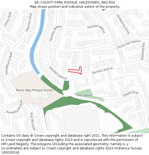 99, COUNTY PARK AVENUE, HALESOWEN, B62 8SX: Location map and indicative extent of plot