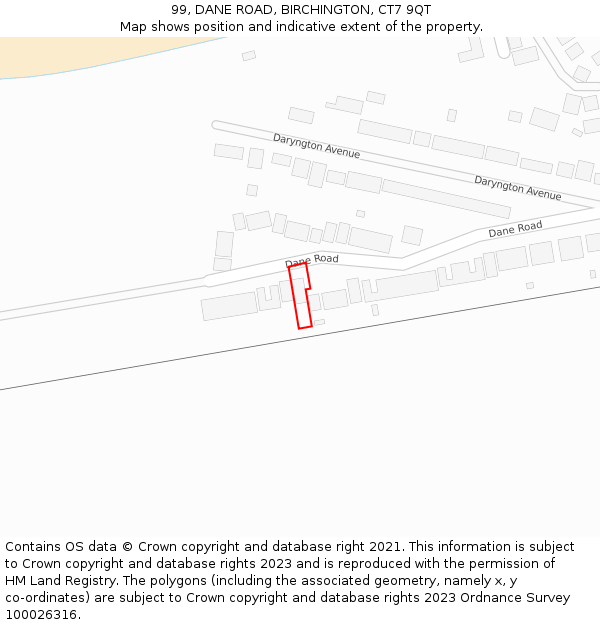 99, DANE ROAD, BIRCHINGTON, CT7 9QT: Location map and indicative extent of plot