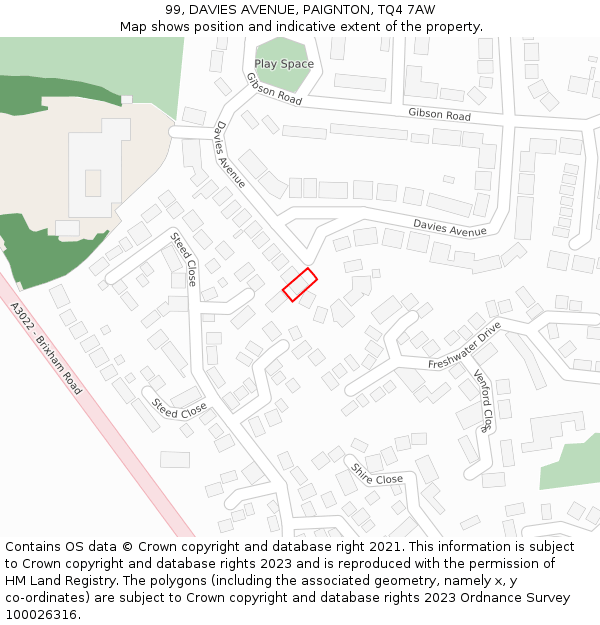 99, DAVIES AVENUE, PAIGNTON, TQ4 7AW: Location map and indicative extent of plot