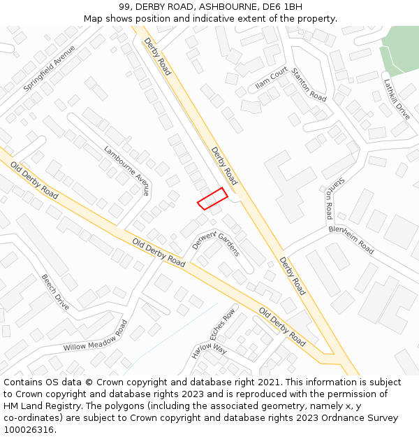 99, DERBY ROAD, ASHBOURNE, DE6 1BH: Location map and indicative extent of plot