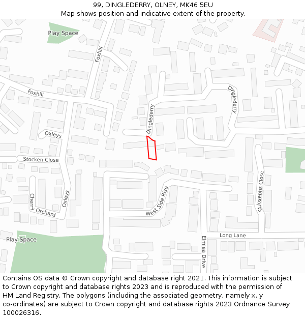 99, DINGLEDERRY, OLNEY, MK46 5EU: Location map and indicative extent of plot