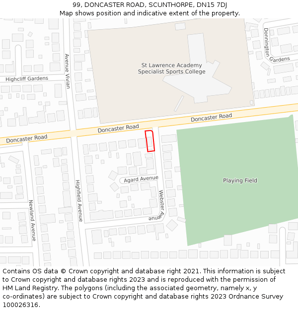 99, DONCASTER ROAD, SCUNTHORPE, DN15 7DJ: Location map and indicative extent of plot