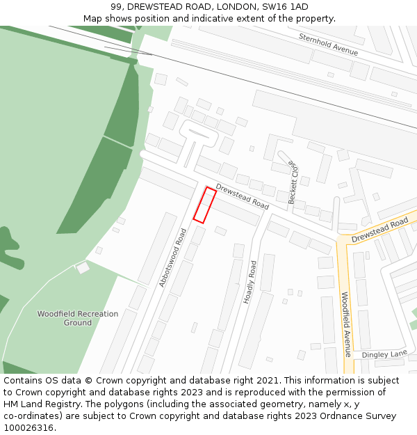 99, DREWSTEAD ROAD, LONDON, SW16 1AD: Location map and indicative extent of plot