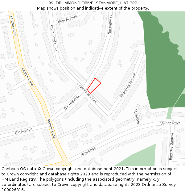99, DRUMMOND DRIVE, STANMORE, HA7 3PP: Location map and indicative extent of plot