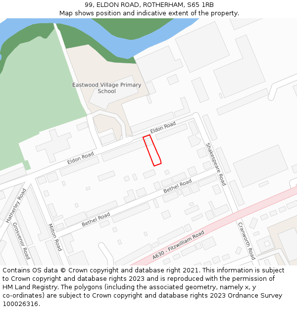 99, ELDON ROAD, ROTHERHAM, S65 1RB: Location map and indicative extent of plot