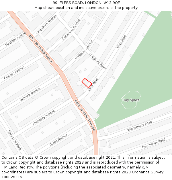 99, ELERS ROAD, LONDON, W13 9QE: Location map and indicative extent of plot