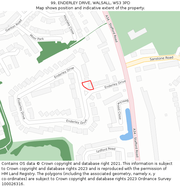 99, ENDERLEY DRIVE, WALSALL, WS3 3PD: Location map and indicative extent of plot