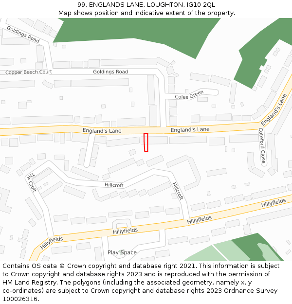 99, ENGLANDS LANE, LOUGHTON, IG10 2QL: Location map and indicative extent of plot