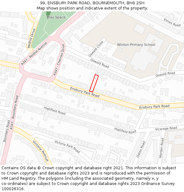 99, ENSBURY PARK ROAD, BOURNEMOUTH, BH9 2SH: Location map and indicative extent of plot
